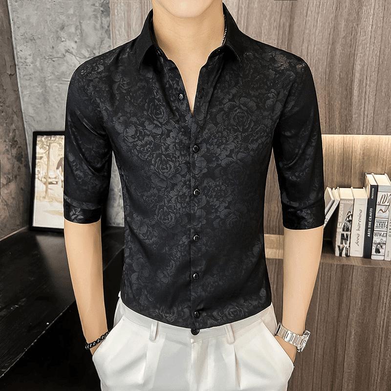 N0620 Summer ice silk jacquard short sleeve shirt