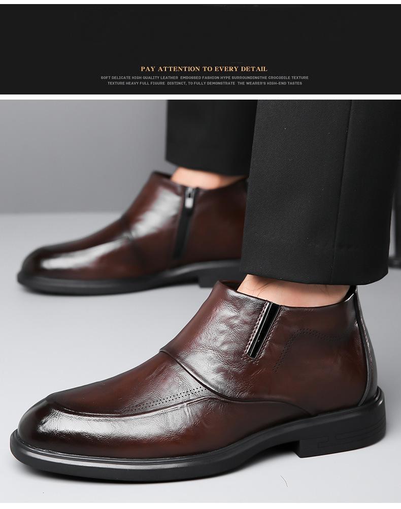 Fleece-lined Business Dress Cotton Leather Shoes