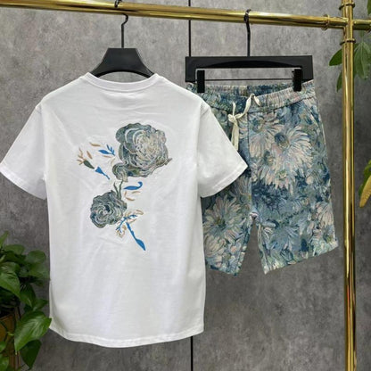 A012 Summer New Arrival Embroidered Rose Short Sleeve Suit