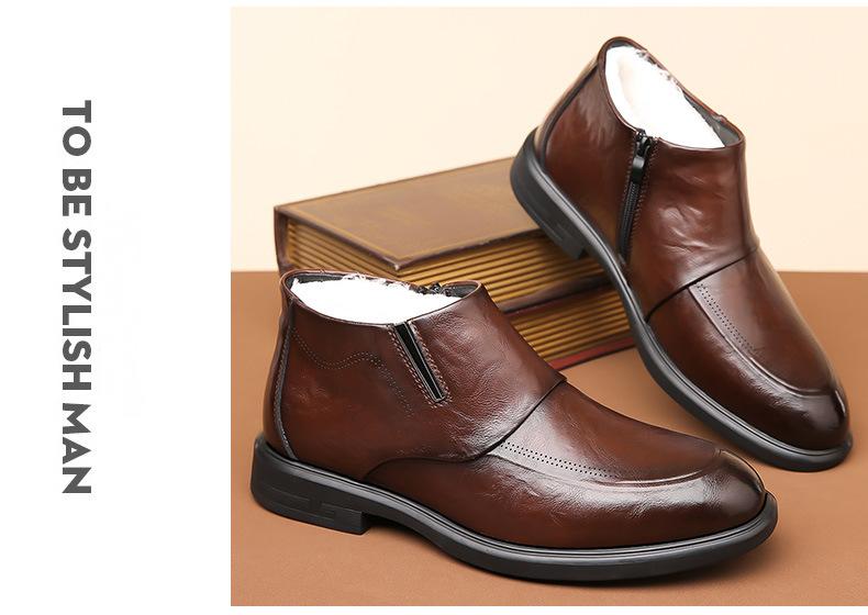 Fleece-lined Business Dress Cotton Leather Shoes