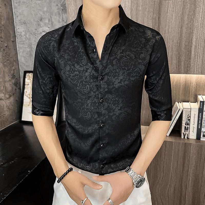 N0620 Summer ice silk jacquard short sleeve shirt