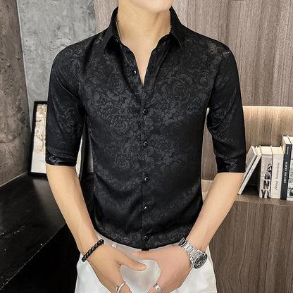 N0620 Summer ice silk jacquard short sleeve shirt