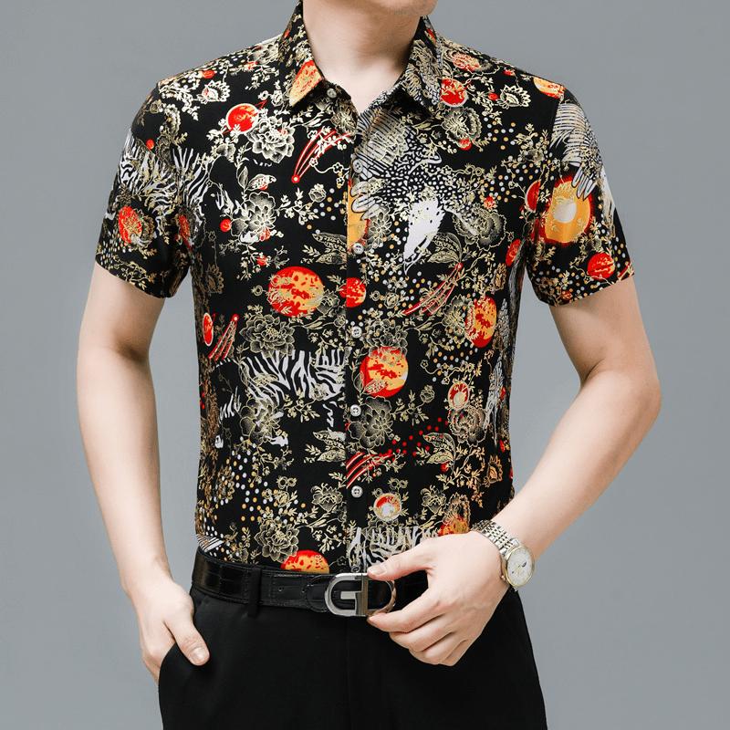 N0613 Men's printed casual thin fashion trendy shirt T-shirt